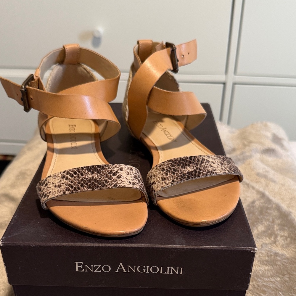 Enzo Angiolini Snakeskin and Tan Sandals